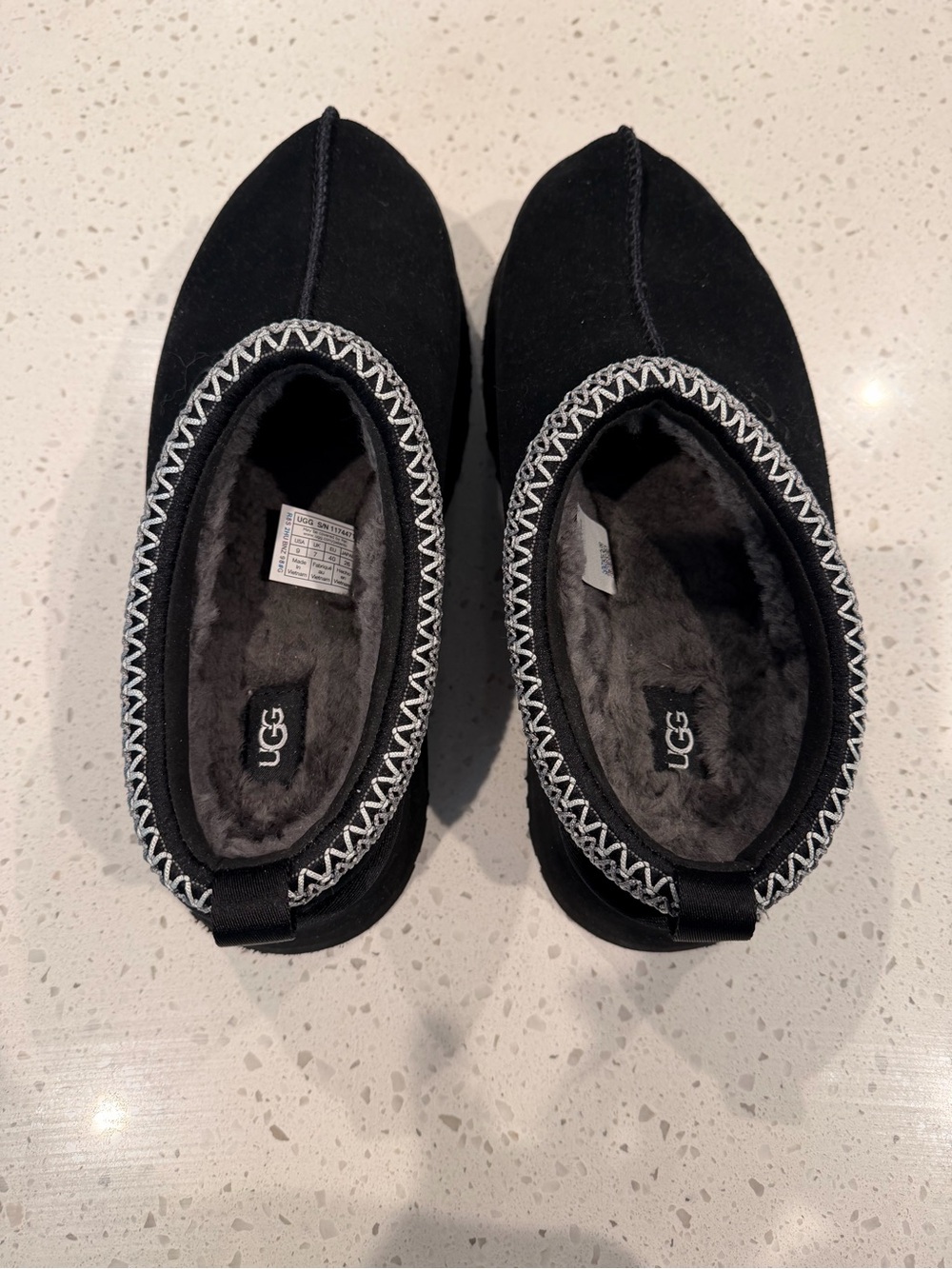 UGG Black Suede Tazz II Slip-On Slippers with Gray Trim